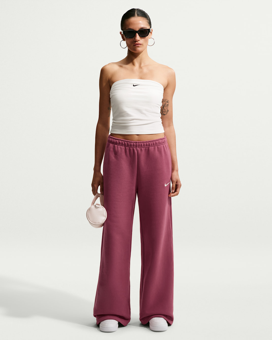 Nike Studio Fleece Medium Weight Women's Mid-Rise Wide-Leg Trousers - Pink Smoke/Sail