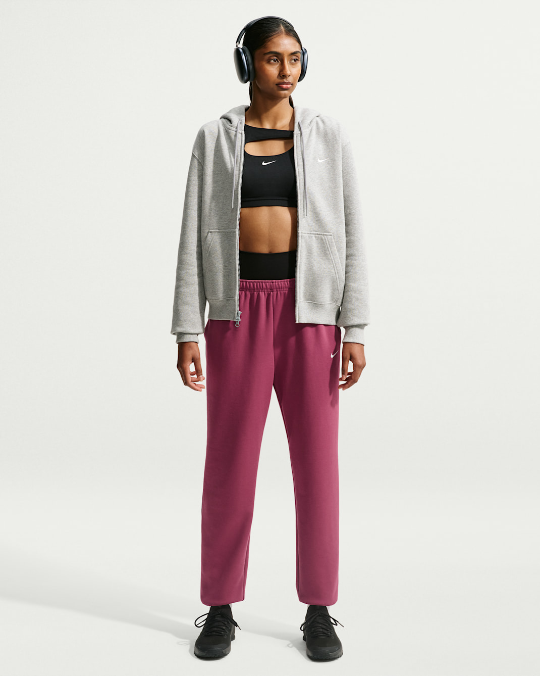 Nike Studio Fleece Sport Women's Dri-FIT Mid-Rise Pants - Pink Smoke/White
