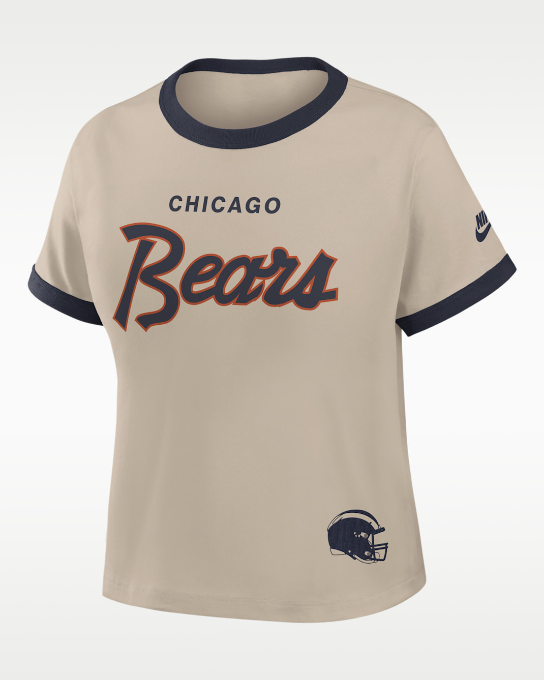 Playera Nike de la NFL cropped para mujer Chicago Bears Rewind Ringer Mod - Crema/Marino