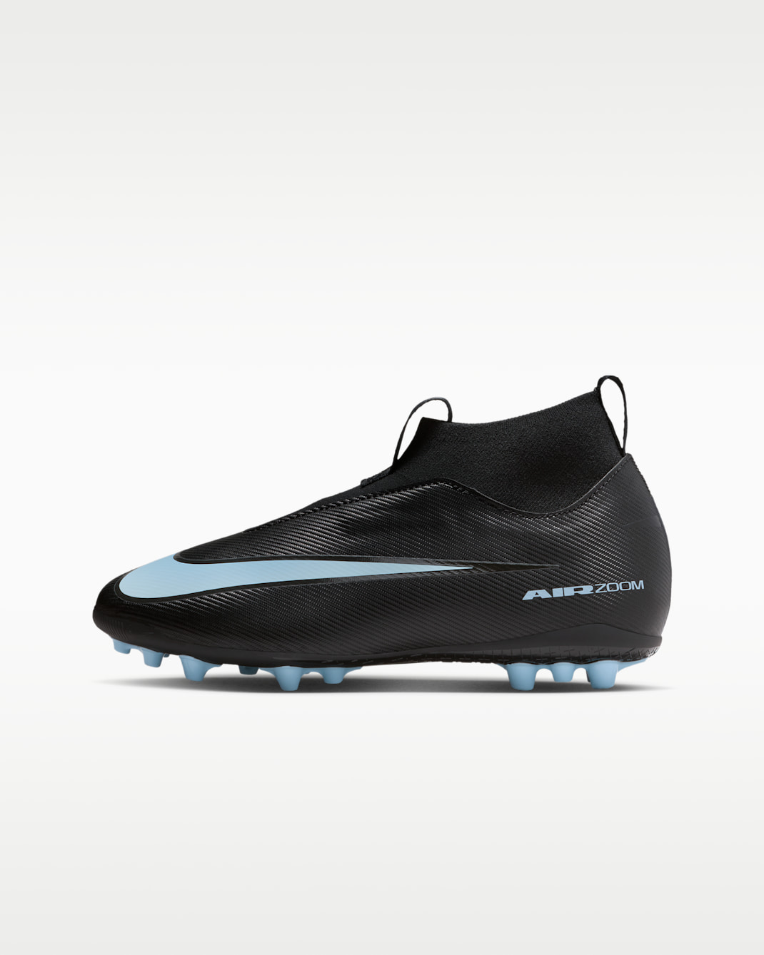 Nike Jr. Mercurial Superfly 10 Academy Younger/Older Kids' Artificial-Grass High-Top Football Boot - Black/Ice Blue