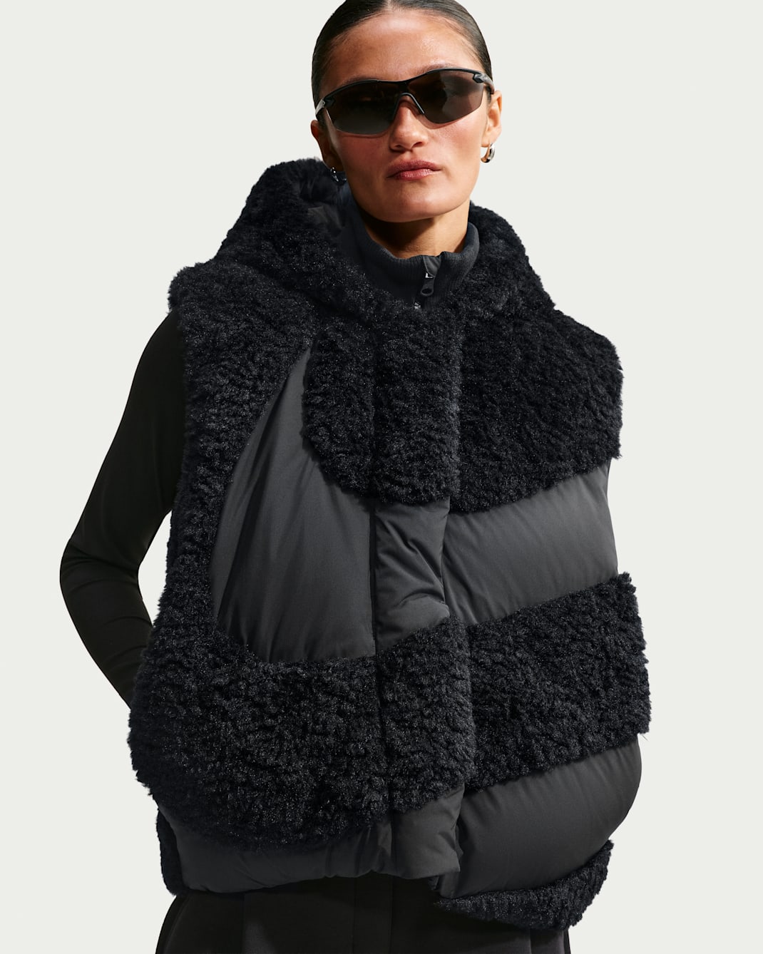 Nike Sportswear Swoosh Series Women's Loose Therma-FIT Hooded Down Vest - Black/Black