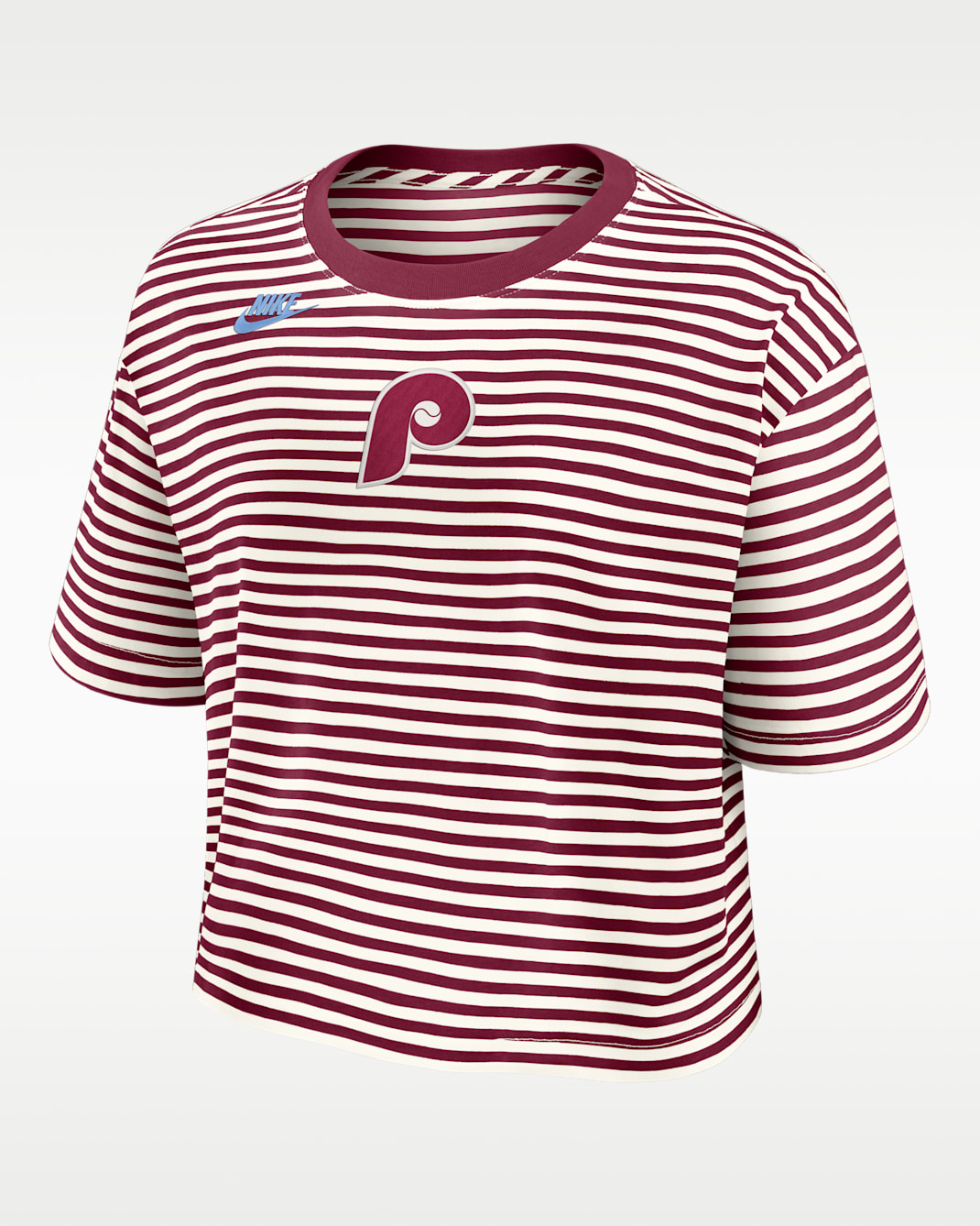 Playera Nike de la MLB cropped para mujer Philadelphia Phillies Cooperstown Logo Striped - Castaña