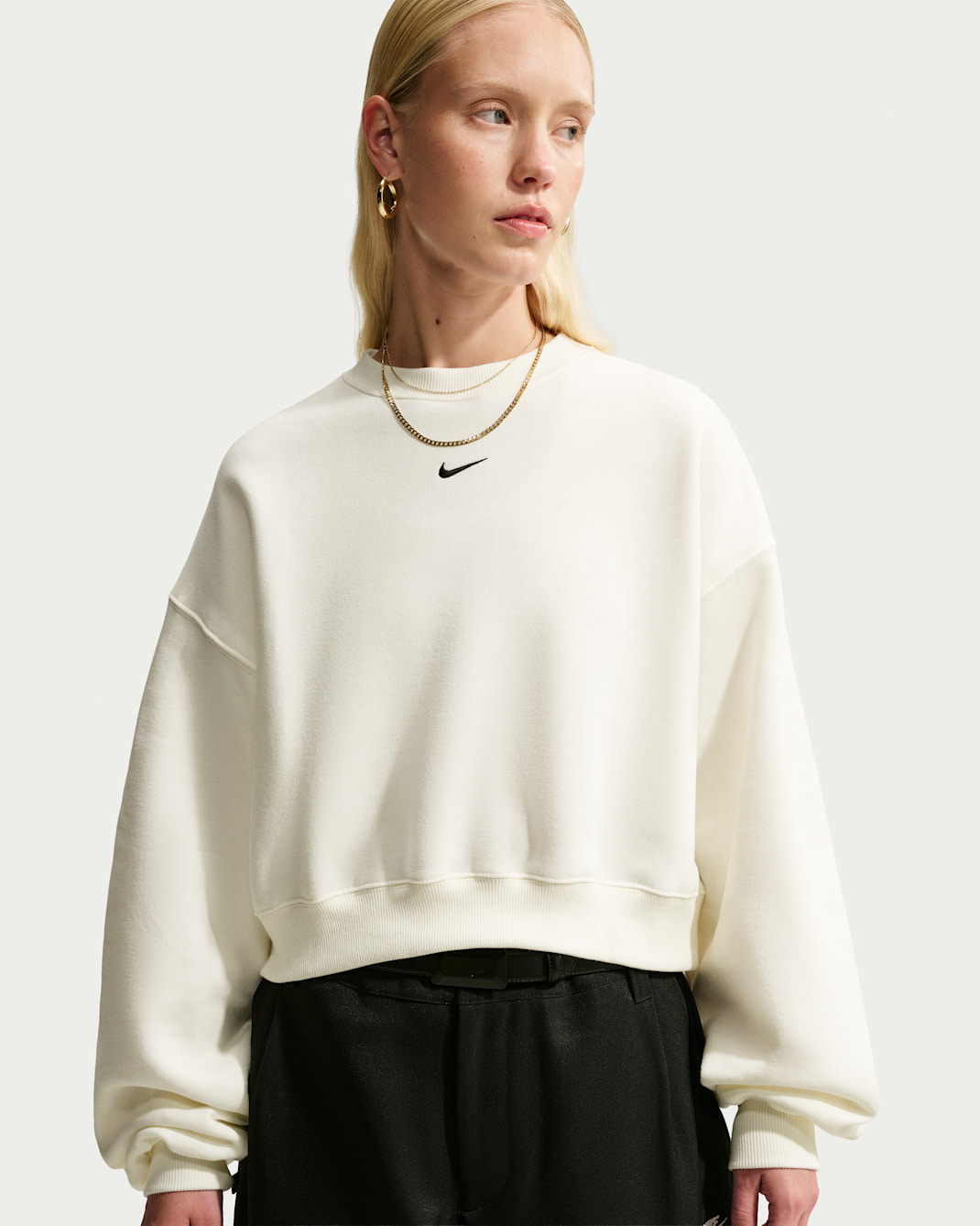 Nike Studio Fleece Medium Weight Women's Oversized Cropped Crew - Sail/Black