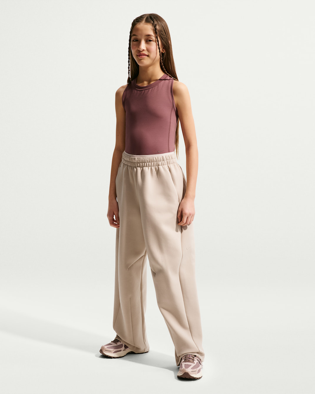 나이키 MAVN 여아 하이라이즈 써마 핏 니트 팬츠 - 크림 II/블랙/크림 II