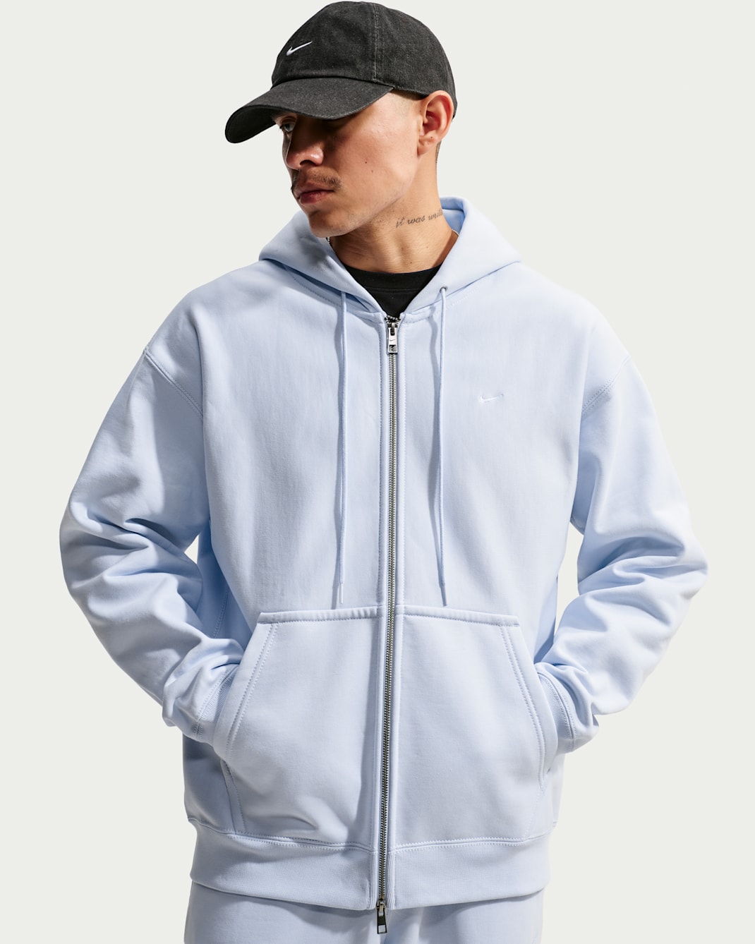 Nike Solo Swoosh Men's Full-Zip Fleece Hoodie - Football Grey/Football Grey/White