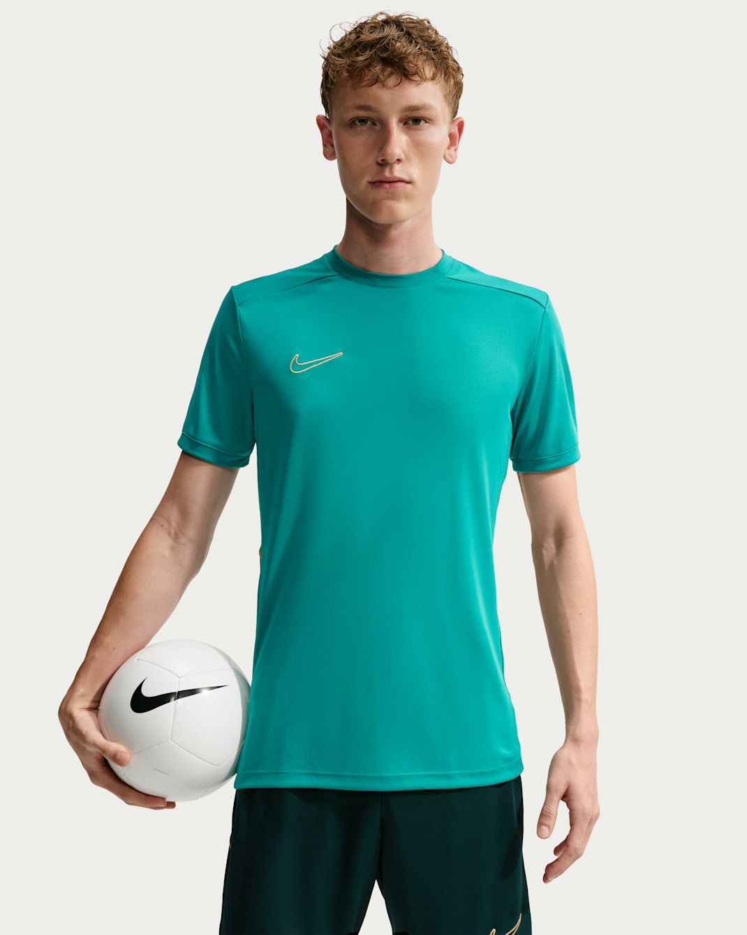 Nike Academy Dri-FIT kortermet fotballoverdel til herre - Rio Teal/Rio Teal/Elemental Gold/Metallic Gold