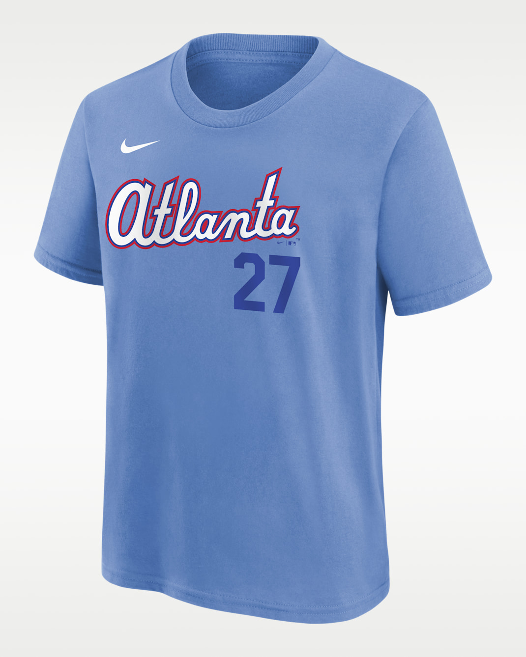 Playera Nike de la MLB para niño grande de Austin Riley, Atlanta Braves, edición City Connect - Azul claro