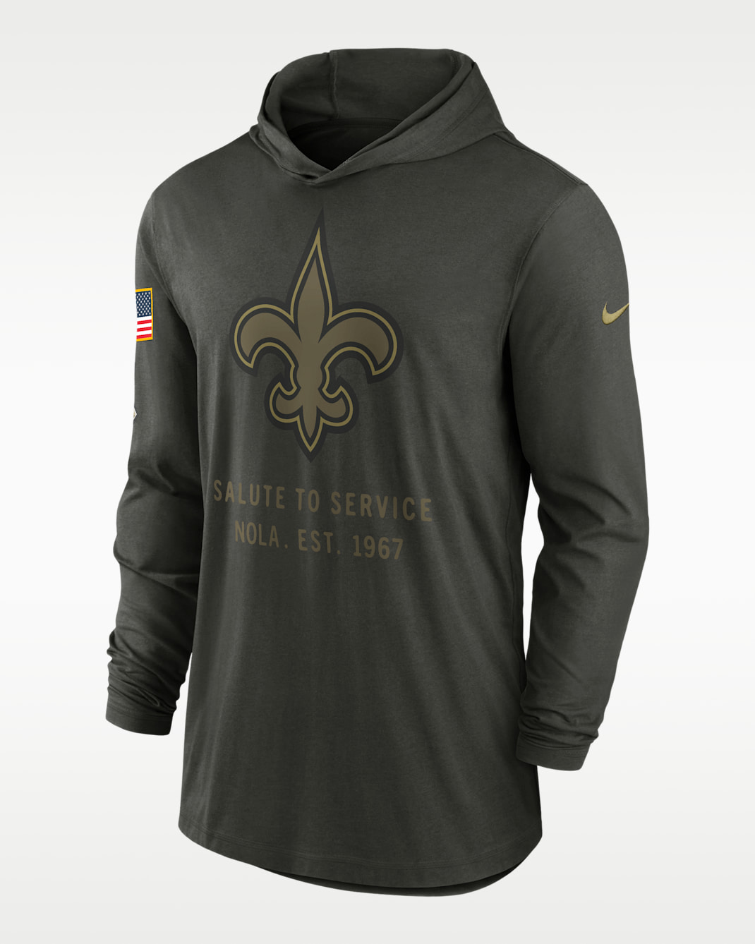 New Orleans Saints Salute to Service Sideline Men’s Nike Dri-FIT NFL Long-Sleeve Hooded Top - Forest Green