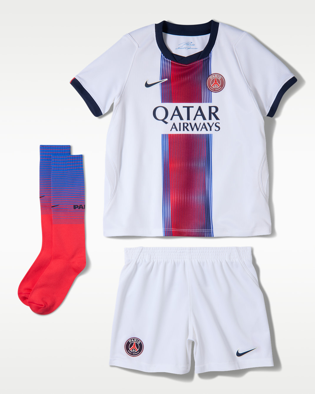 Paris Saint-Germain 2026/27 Stadium Away Younger Kids' Nike Football Replica 3-Piece Kit - White/College Navy/Global Red/College Navy
