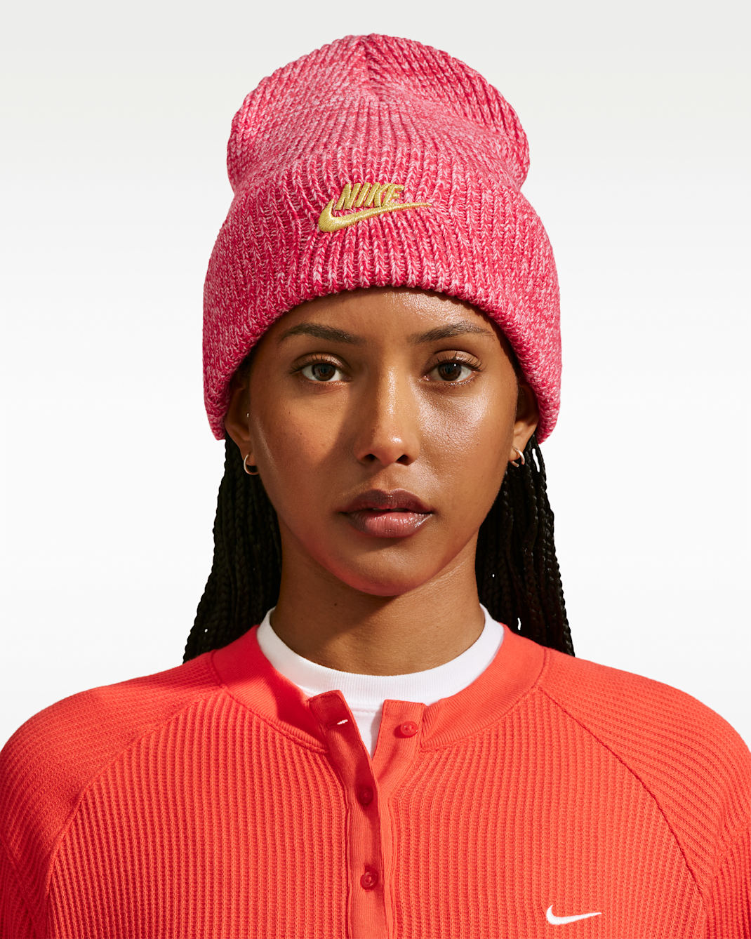 Nike Peak Tall-Cuff Holiday Beanie - University Red/Sail/Metallic Gold