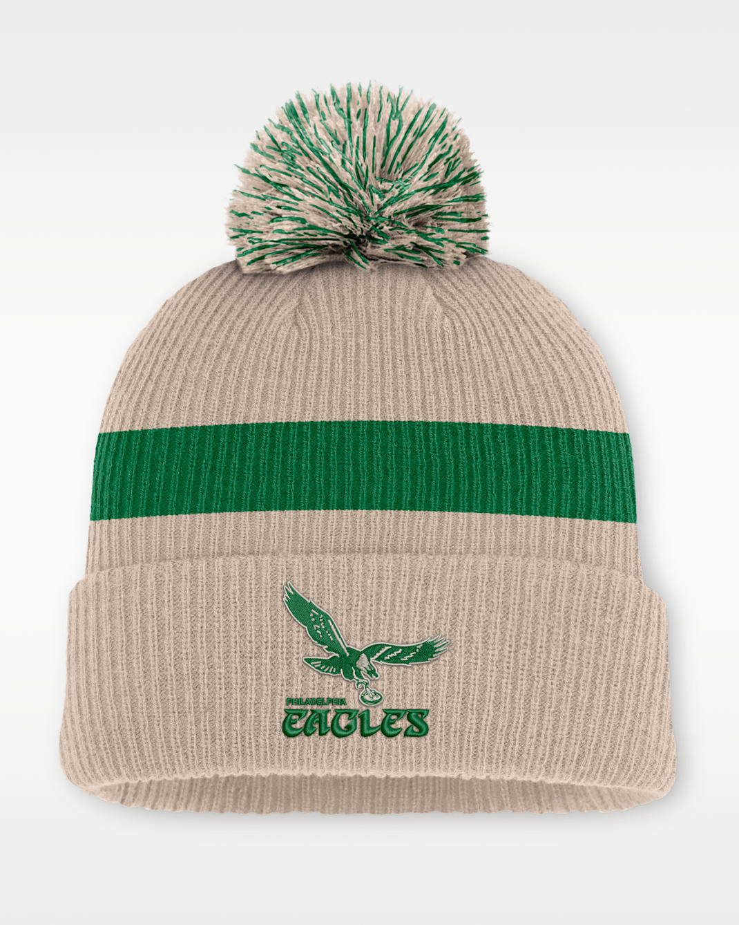 Philadelphia Eagles Rewind Peak Men's Nike NFL Cuffed Pom Beanie - Sand