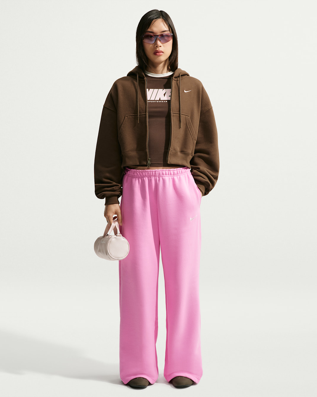 Nike Studio Fleece Medium Weight Women's Mid-Rise Wide-Leg Pants - Pink Rise/Sail