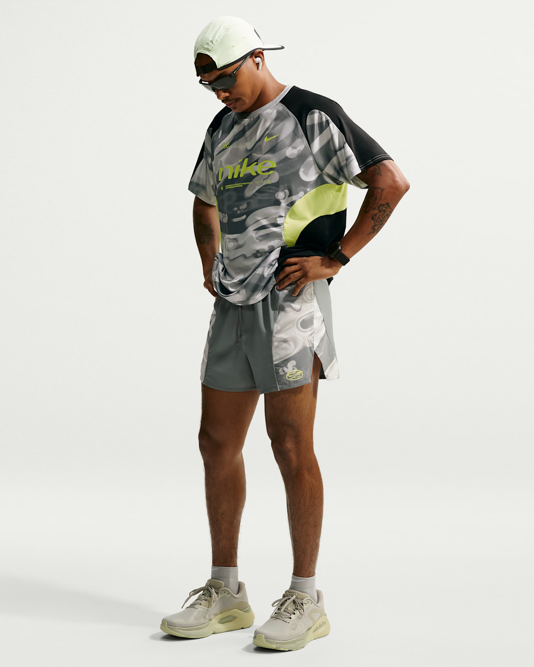 Nike Men's Dri-FIT 4" Brief-Lined Running Shorts - Smoke Grey/Black/Light Lemon Twist