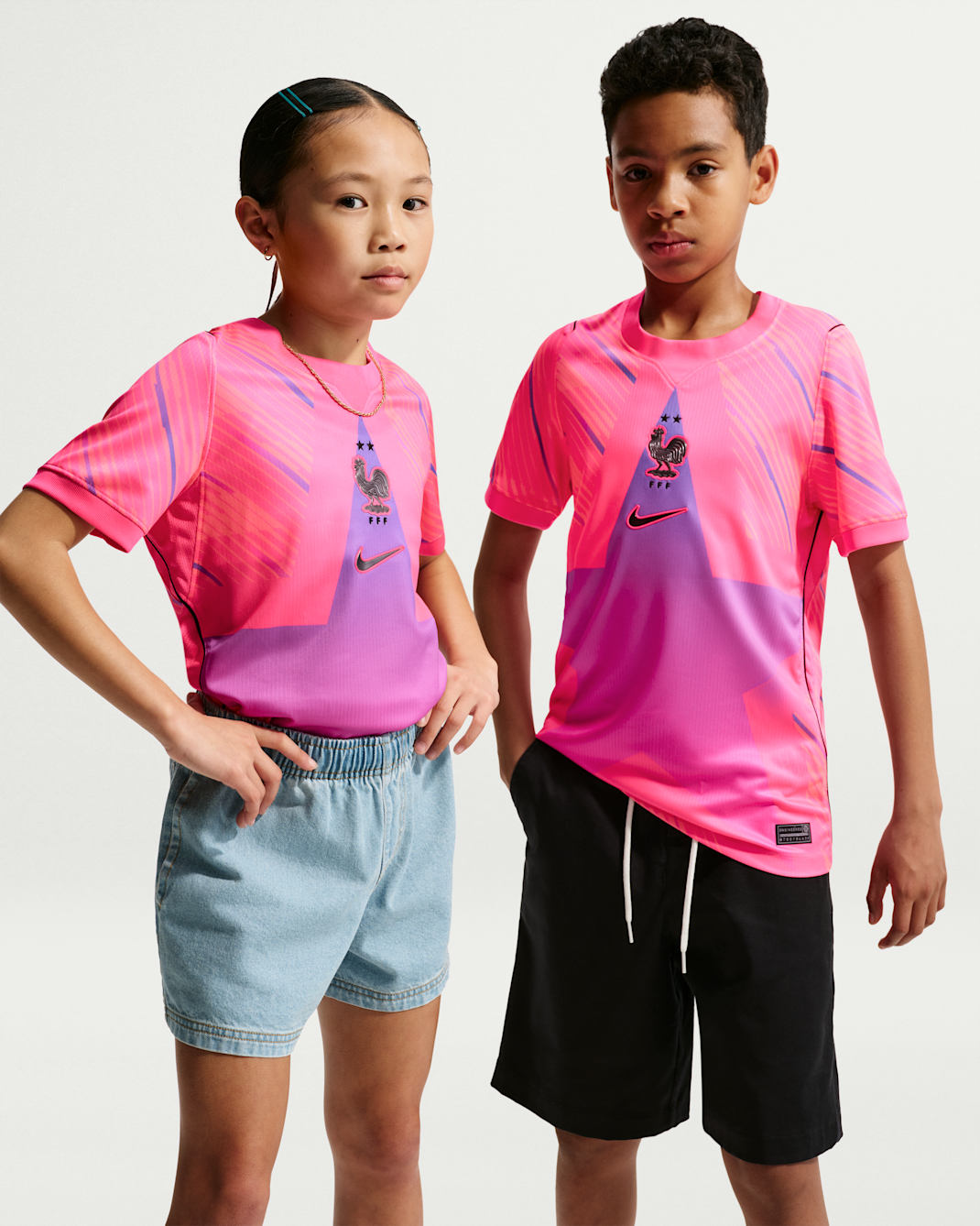 Maillot de foot à manches courtes Replica Nike Dri-FIT FFF 2026 Stadium Gardien de but pour ado - Hyper Pink/Sunset Pulse/Bright Violet/Noir