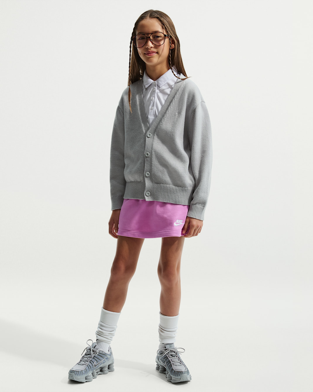 Falda de French Terry para niñas talla grande Nike Sportswear Club - Magenta claro/Magenta claro/Blanco