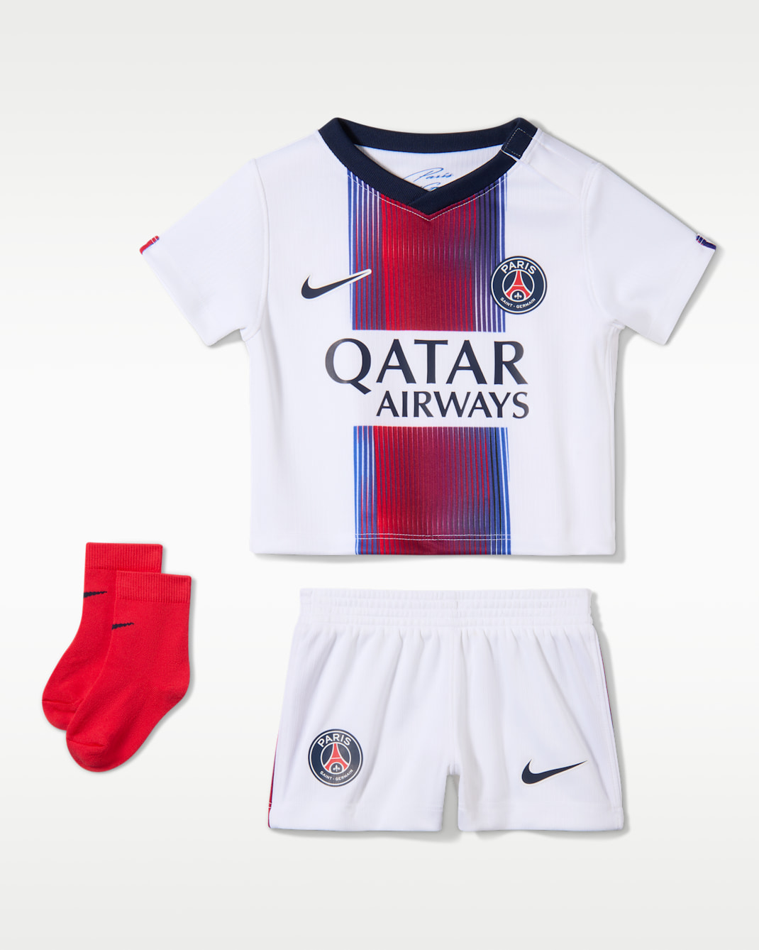 Paris Saint-Germain 2026/27 Stadium Away Baby/Toddler Nike Football Replica 3-Piece Kit - White/College Navy/Global Red/College Navy