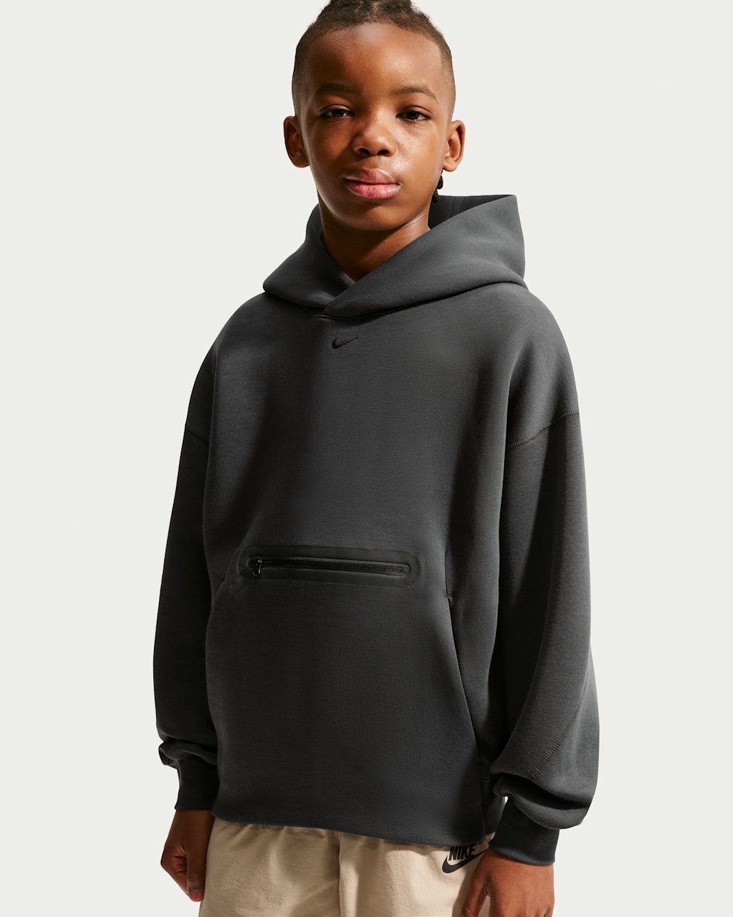 Nike Sportswear Tech Fleece Big Kids' (Boys') Oversized Pullover Hoodie - Anthracite/Black