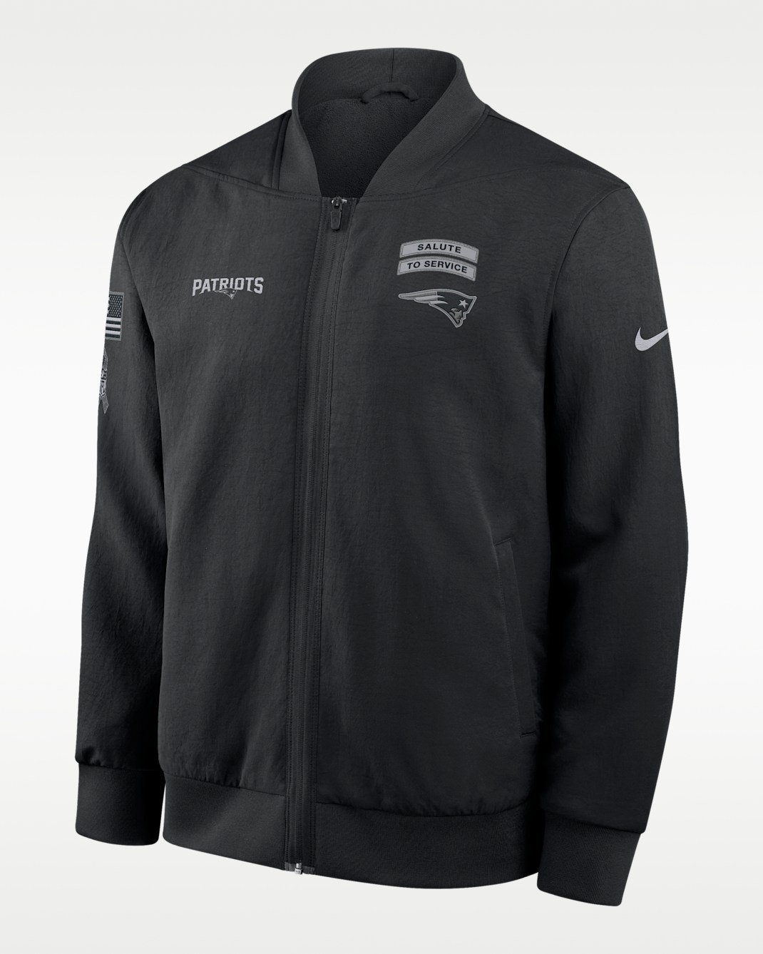 New England Patriots Salute to Service Sideline Men's Nike NFL Full-Zip Bomber Jacket - Black