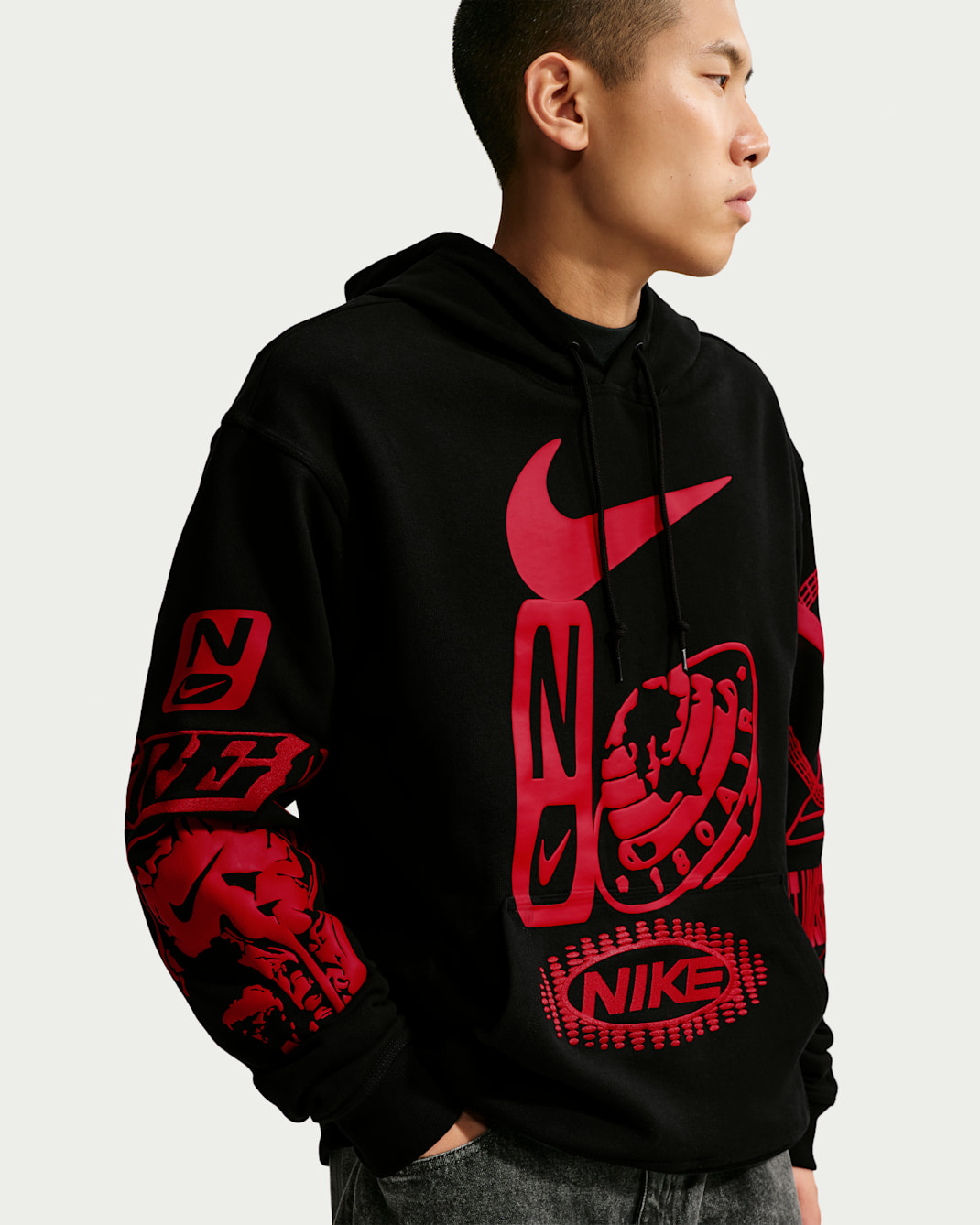 Nike Sportswear Men's Pullover Hoodie - Black/Gym Red/Safety Orange