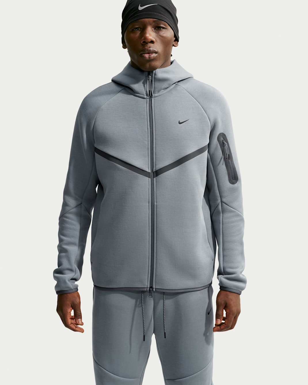 Nike Tech Men's Fleece Full-Zip Windrunner Jacket with Reflective Accents - Cool Grey/Iron Grey/Black