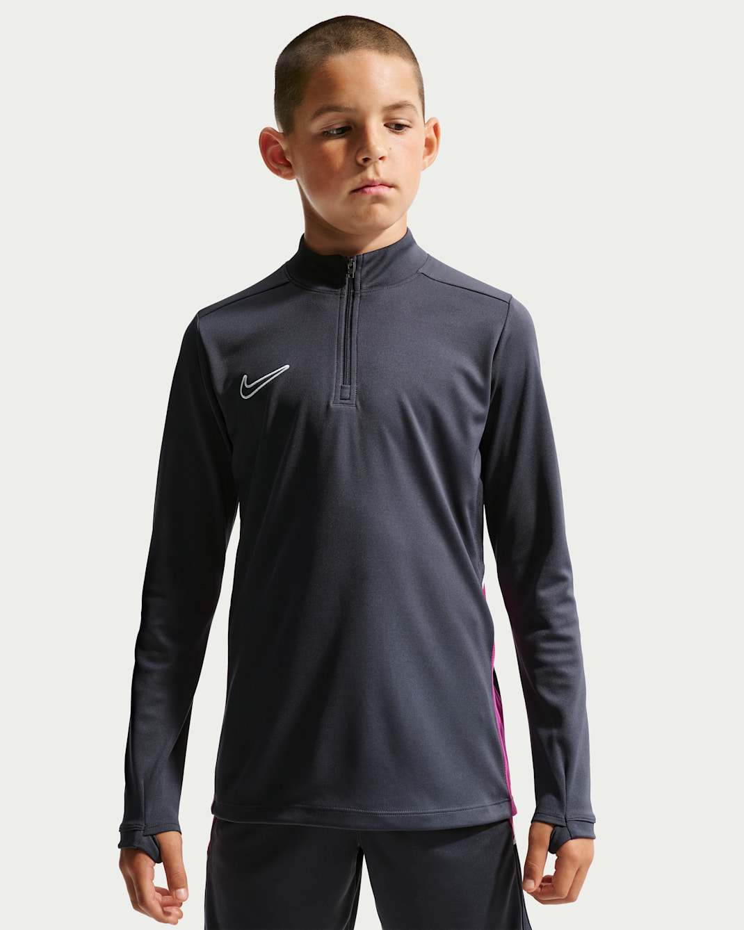 Nike Academy Big Kids' Dri-FIT Long-Sleeve 1/4-Zip Soccer Drill Top - Gridiron/Medium Fuchsia/White/White