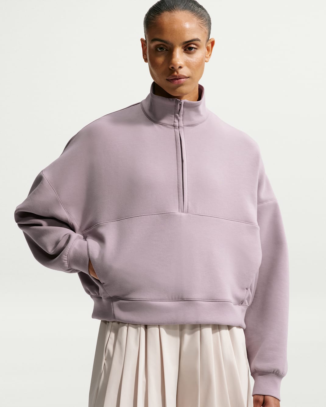 Nike 24.7 ImpossiblySoft Women's Dri-FIT Oversized 1/2-Zip Top - Light Violet Ore/Tattoo