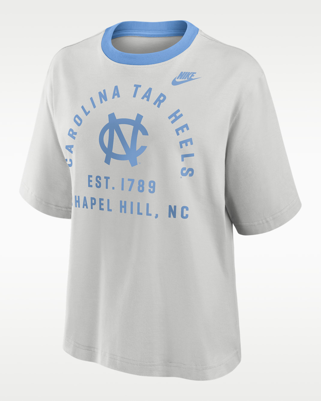 North Carolina Legacy Arch Script Boxy Women's Nike College T-Shirt - Photon Dust