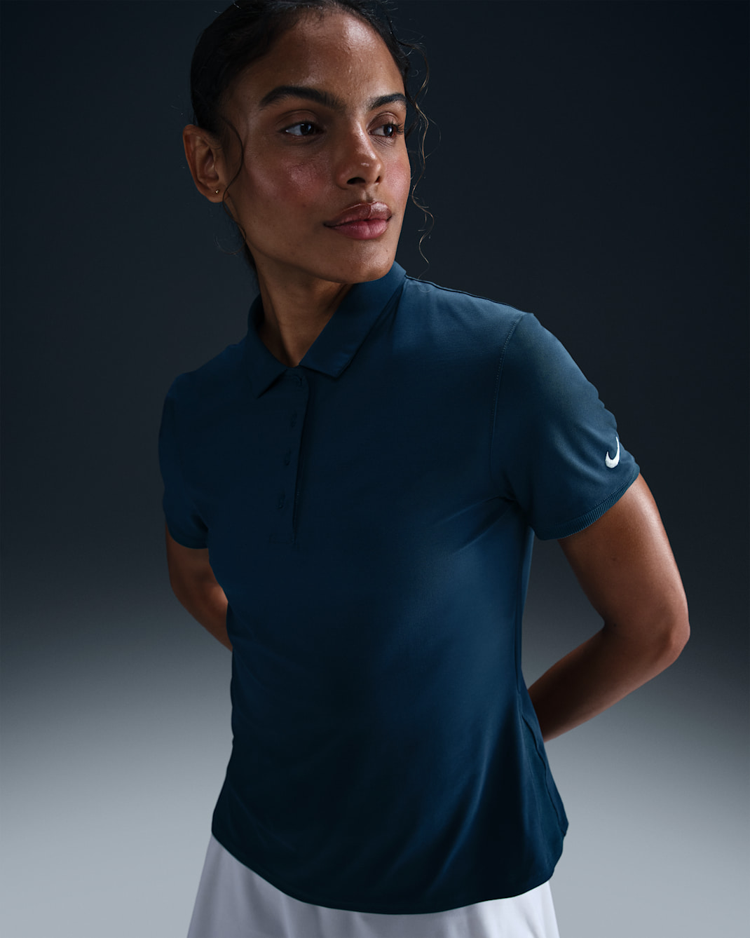Polo de golf de manga corta Dri-FIT para mujer Nike Victory - Azul marino militar/Blanco