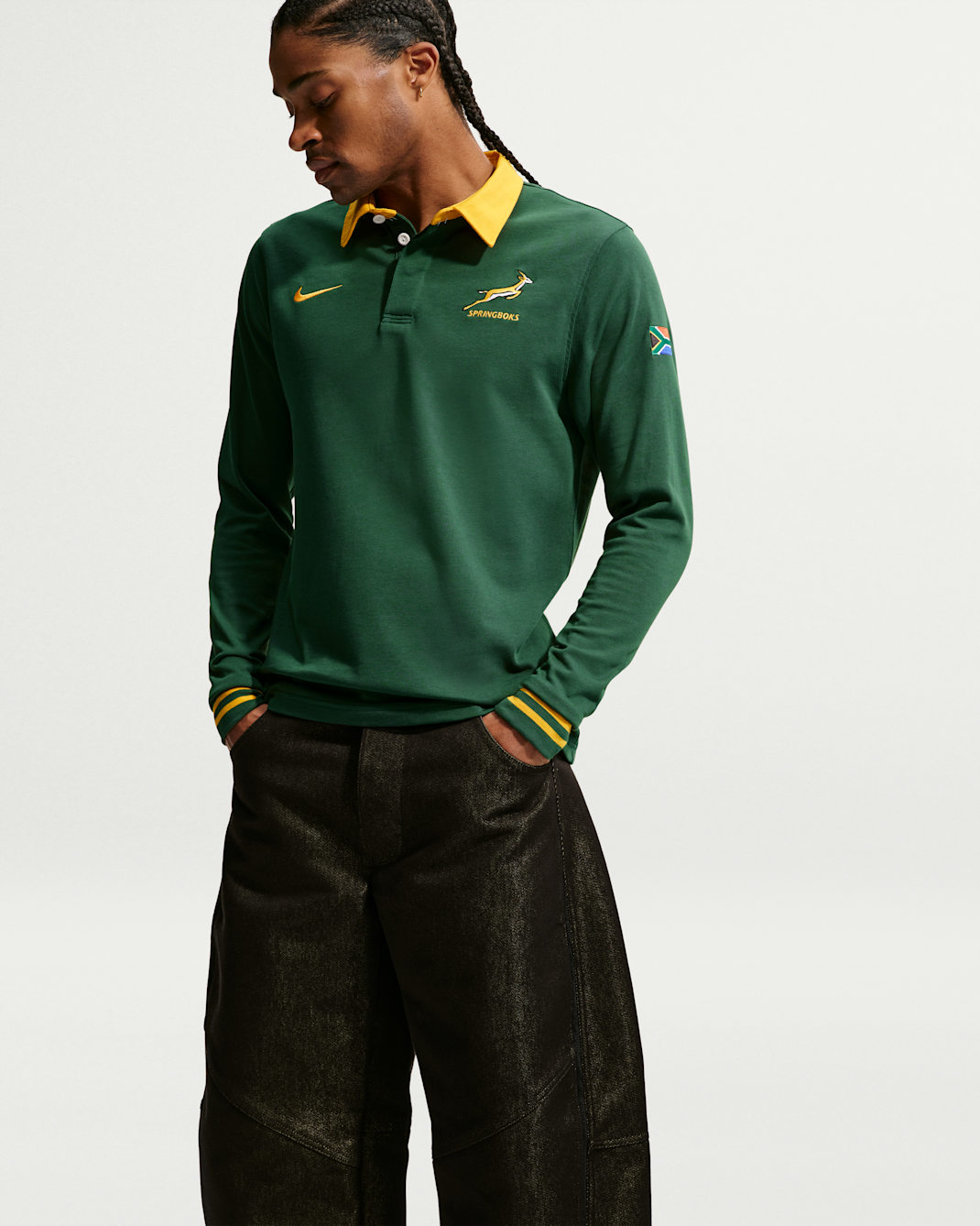 Springboks Home Mens Nike LS Rugby Shirt - Gorge Green/University Gold/University Gold