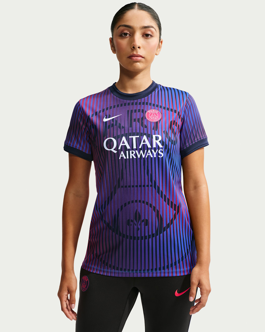 Paris Saint-Germain Deplasman Nike Dri-FIT Maç Öncesi Kadın Futbol Üstü - College Navy/College Navy/Beyaz