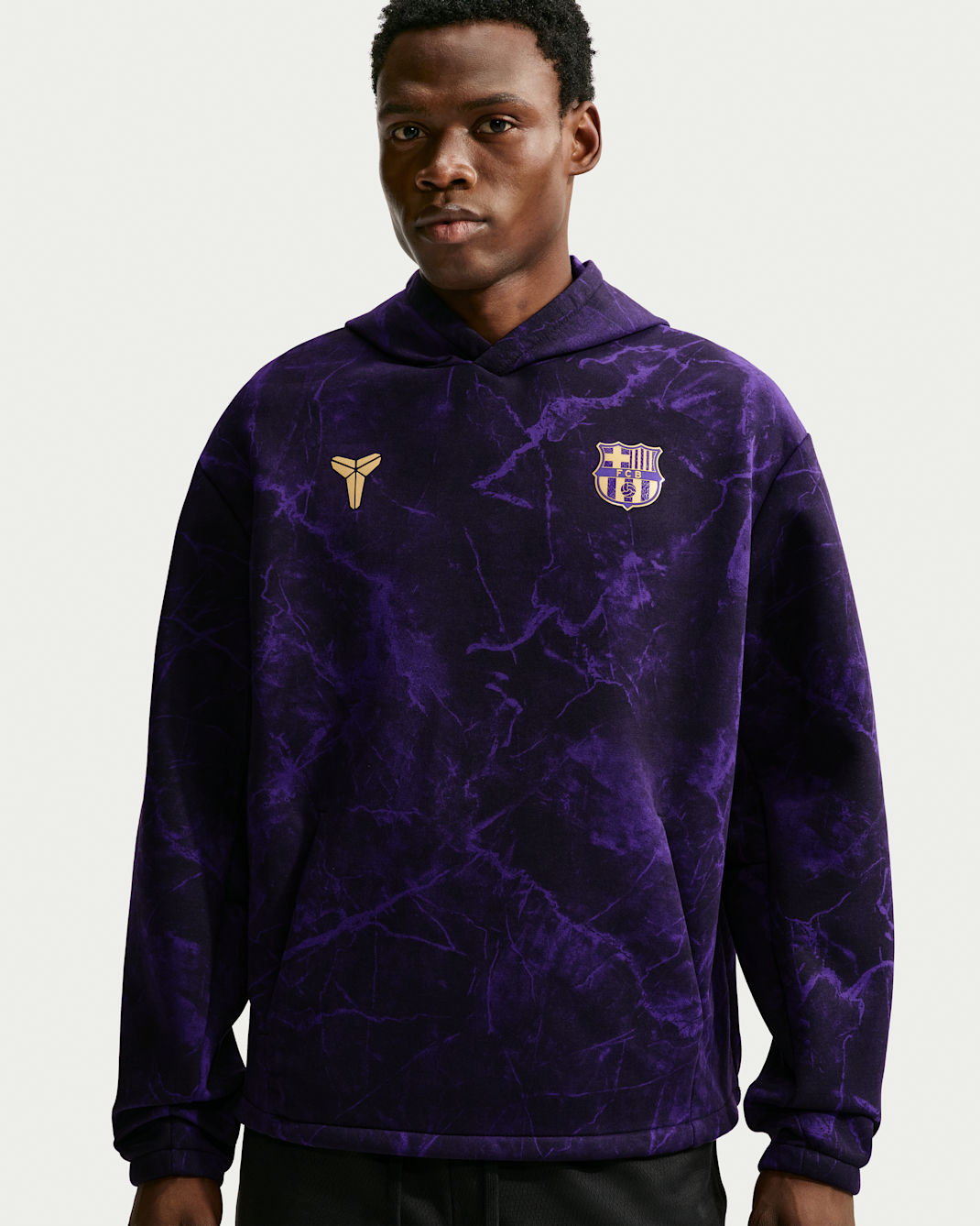 FC Barcelona Away Men's Kobe Soccer Pullover Hoodie - Black/Metallic Gold