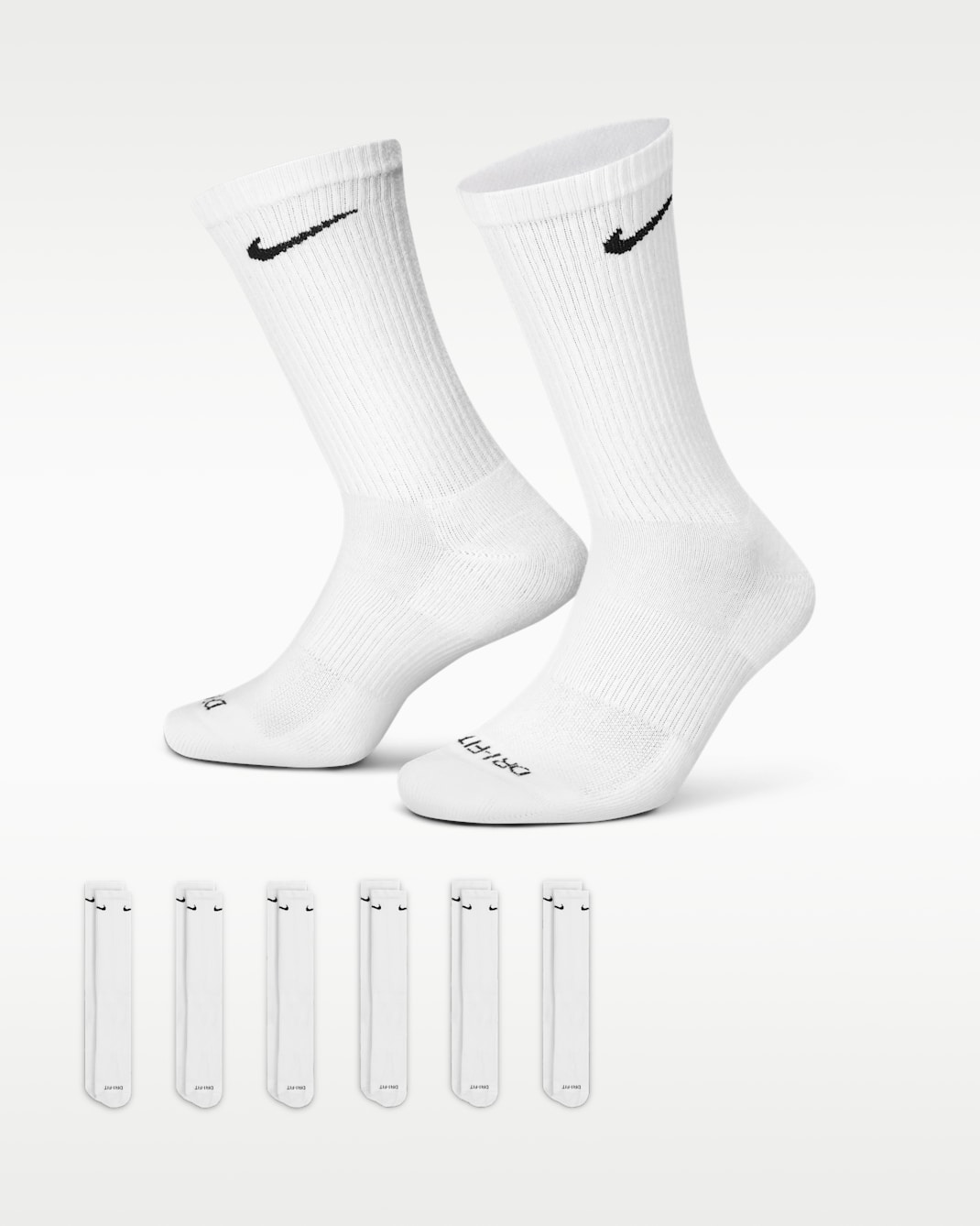 Klasyczne skarpety treningowe Nike Everyday Plus Cushioned (6 par) - Biel/Czerń