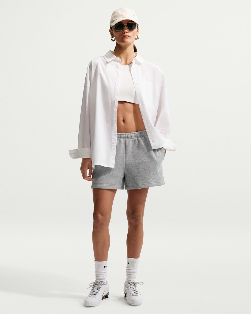 Nike Studio Fleece Medium Weight Women's Mid-Rise Shorts - Dark Grey Heather/Sail