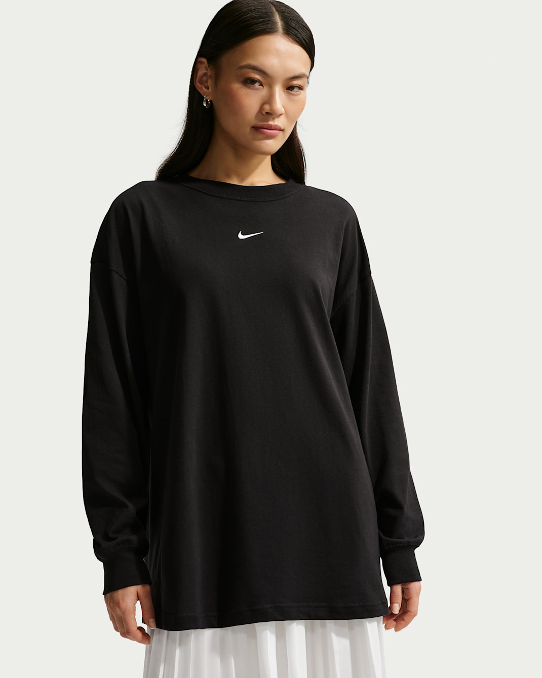 Playera de manga larga oversized para mujer Nike Sportswear Classic - Negro/Blanco