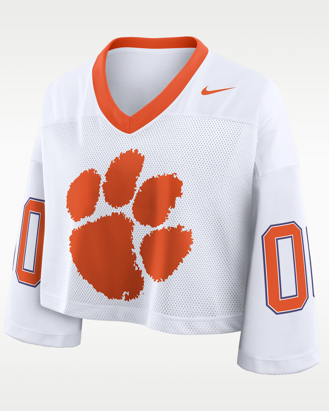 Clemson Logo Women's Nike Dri-FIT College Cropped Jersey - White/Orange