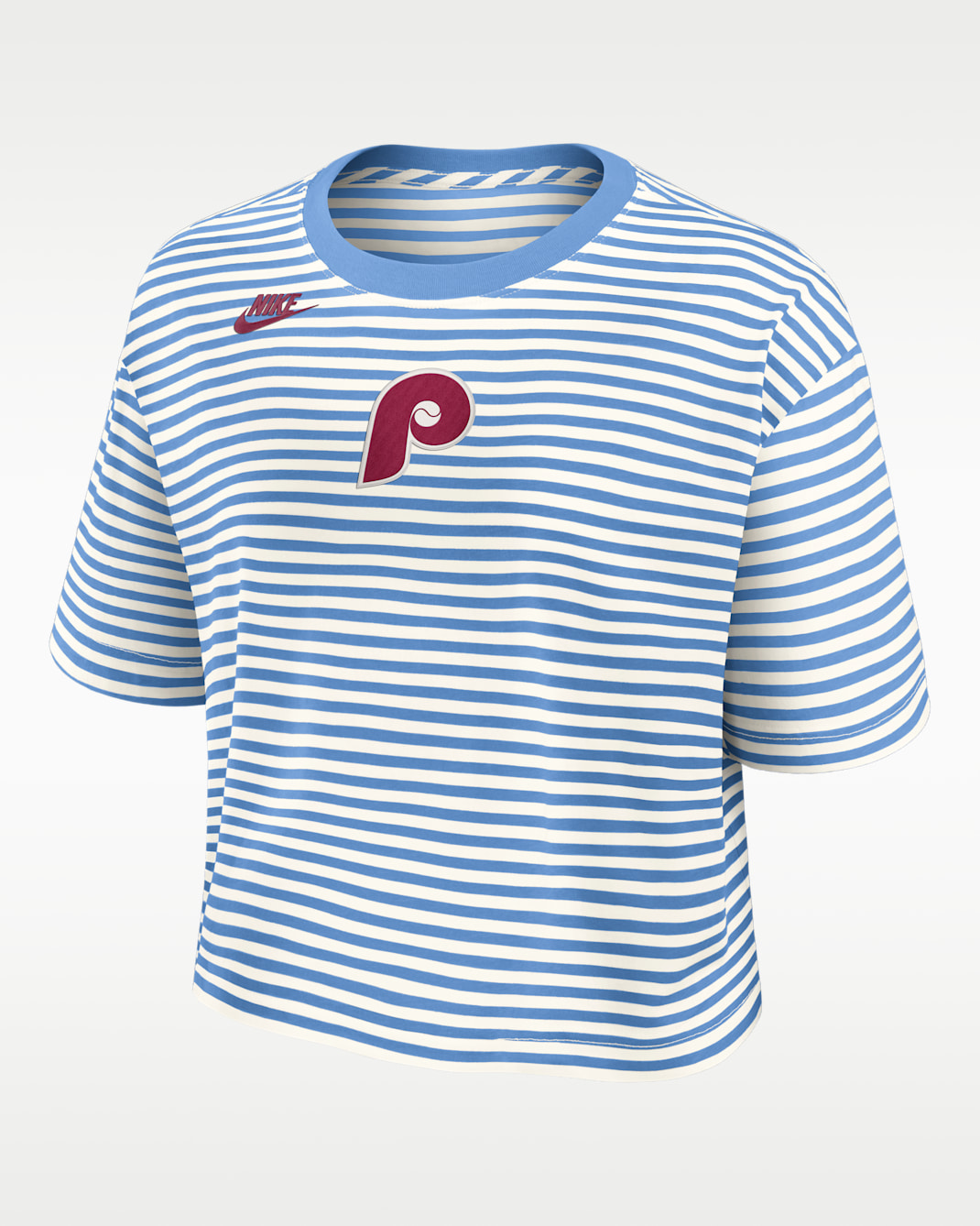 Philadelphia Phillies Cooperstown Logo Striped Women's Nike MLB Cropped T-Shirt - Blue