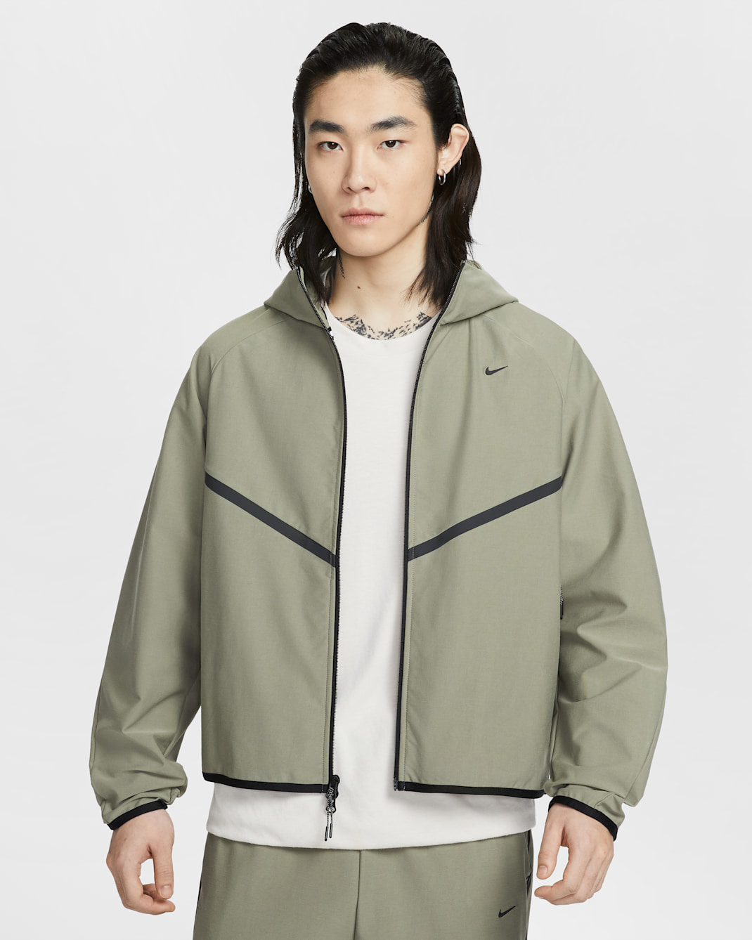 Nike Tech Men's Shori-Knit Full-Zip Windrunner Jacket - Silver Sage/Black
