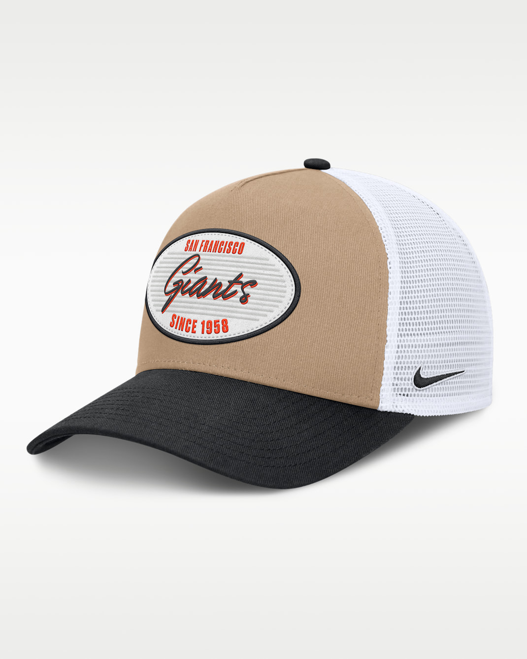 San Francisco Giants Rise Men's Nike MLB A-Frame Trucker Adjustable Hat - Khaki/Black/Black
