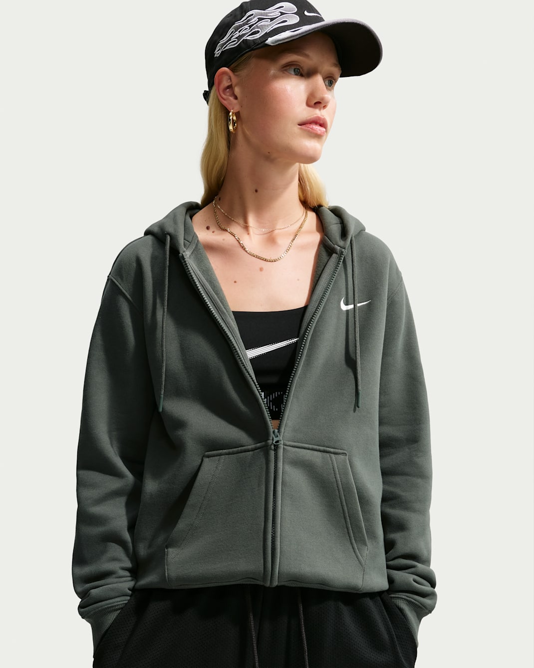 Nike Studio Fleece Medium Weight Women's Full-Zip Hoodie - Camo Green/Sail