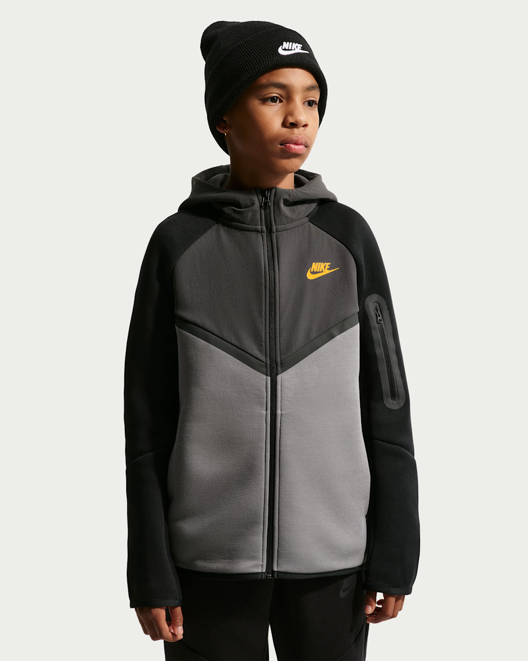 Sweat à capuche et zip Nike Sportswear Tech Fleece pour ado - Smoke Grey/Anthracite/Noir/Bright Crimson