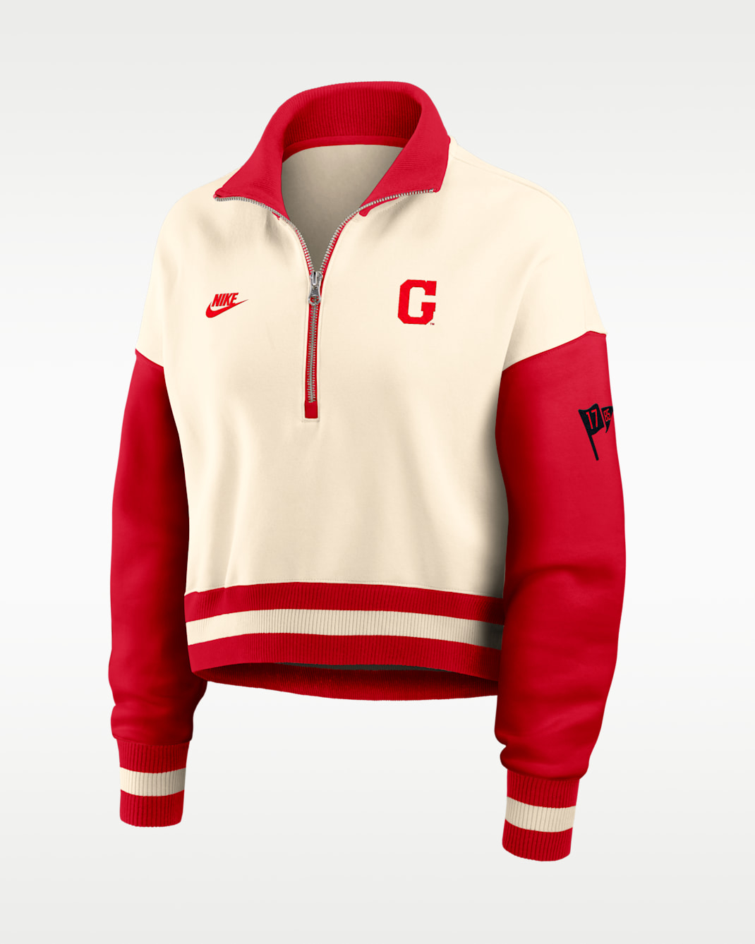 Georgia Legacy Women's Nike College Cropped Oversized 1/4-Zip Crew - Natural/University Red