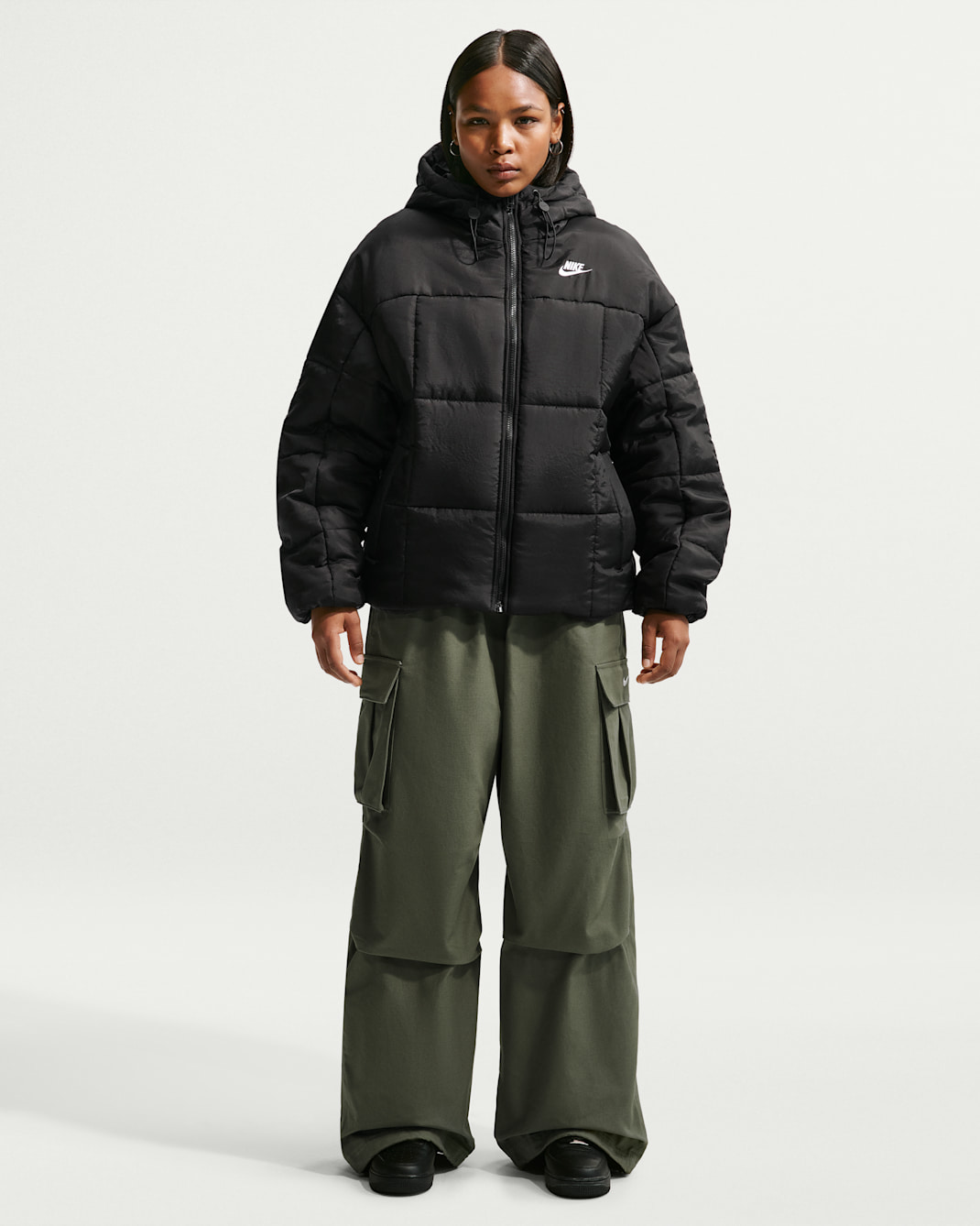 Nike Sportswear Women's Mid-Rise Oversized Woven Cargo Trousers - Medium Olive/Sail