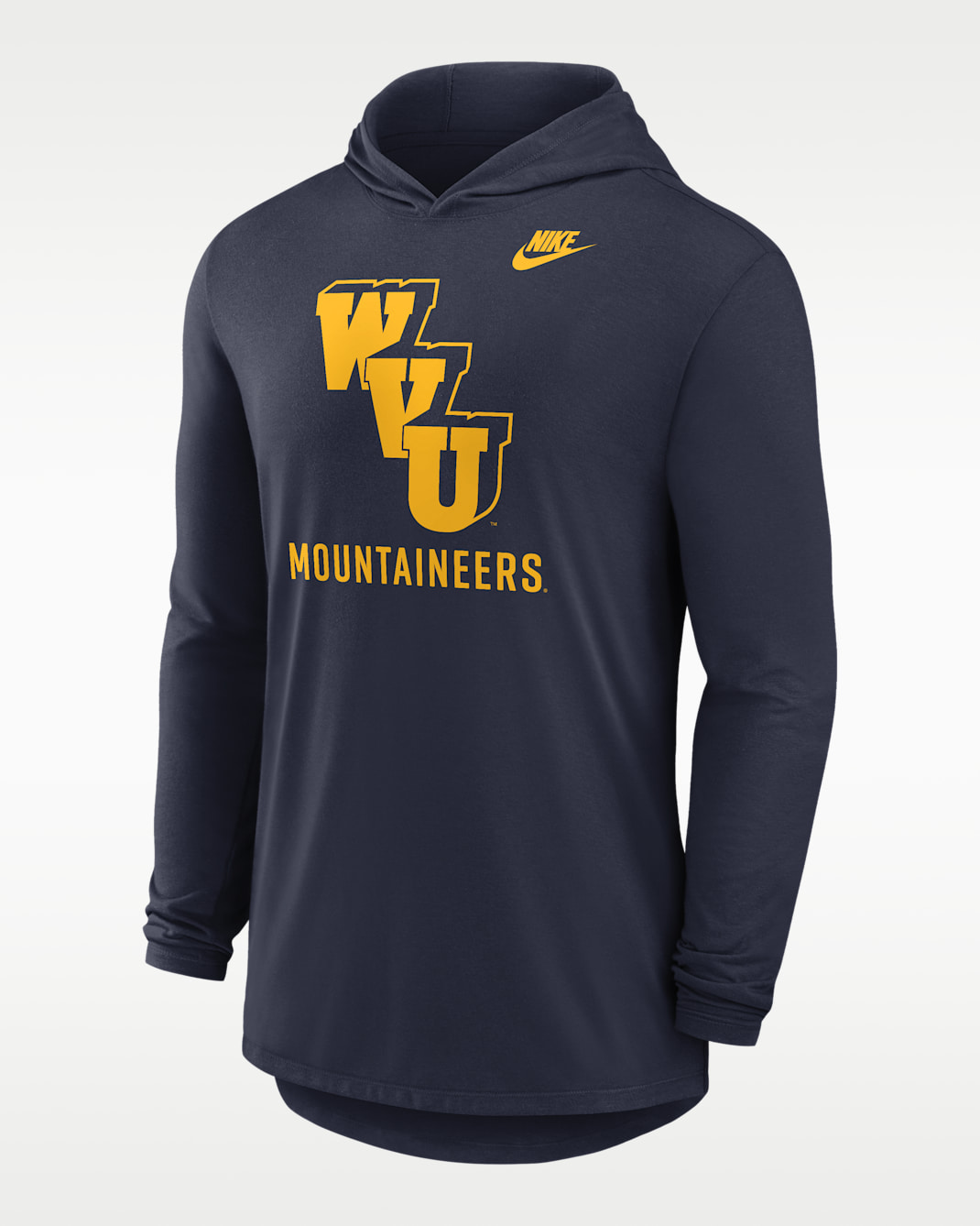 Playera de manga larga con gorro universitaria Nike Dri-FIT para hombre West Virginia Legacy - Azul marino