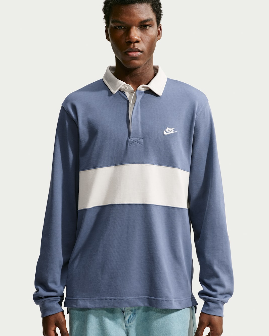 Nike Club Men's Long-Sleeve Rugby Top - Diffused Blue/Phantom/Phantom
