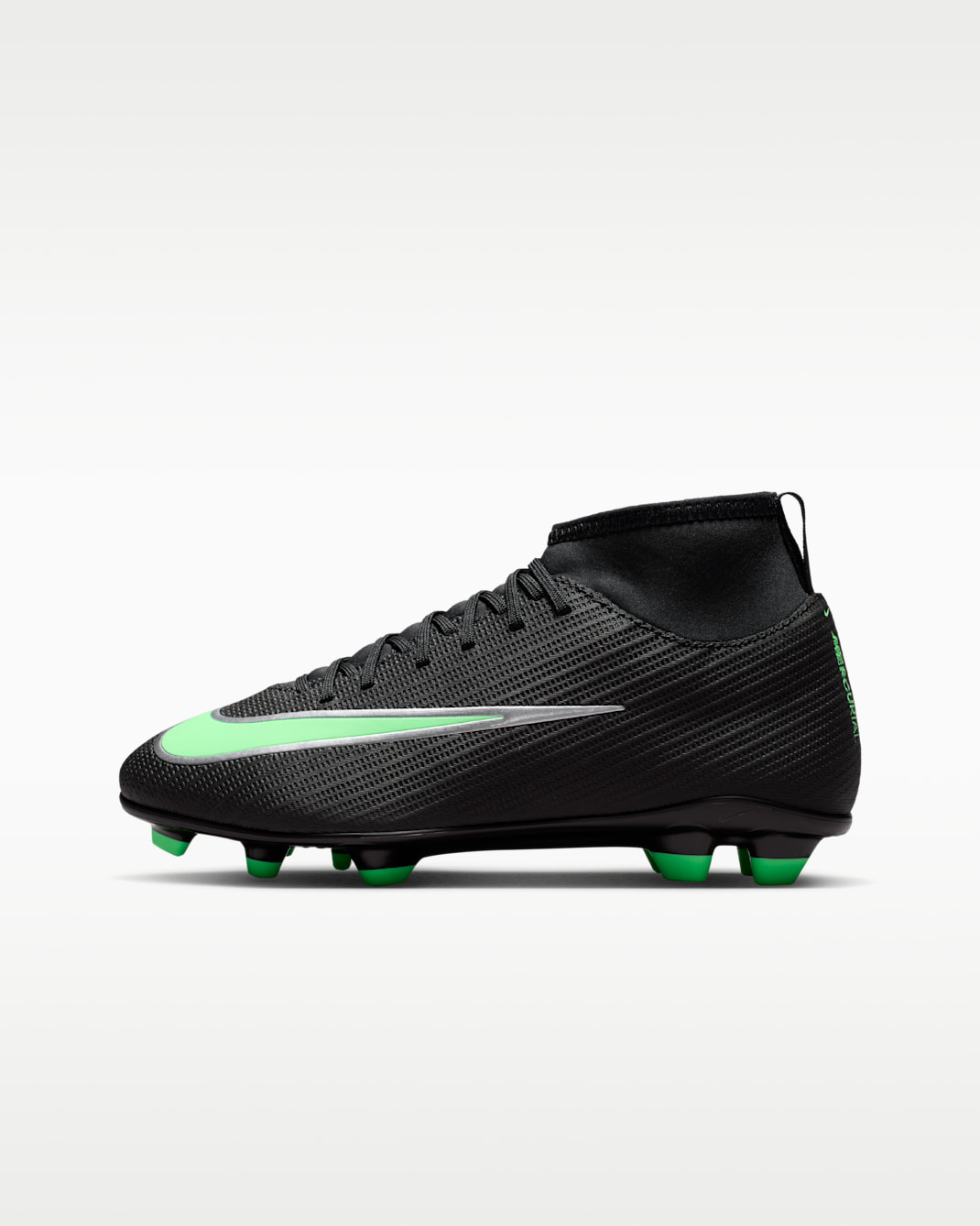 Nike Jr. Mercurial Superfly 11 Club Big Kids' Multi-Ground High-Top Soccer Cleats - Black/Black/Illusion Green