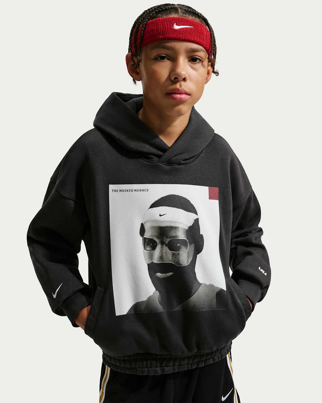 LeBron "Masked Menace" Big Kids' Pullover Hoodie - Off Noir/White
