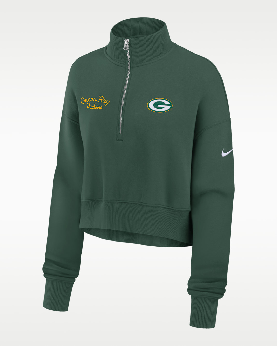 Green Bay Packers Phoenix Women's Nike NFL Cropped 1/4-Zip Crew - Green