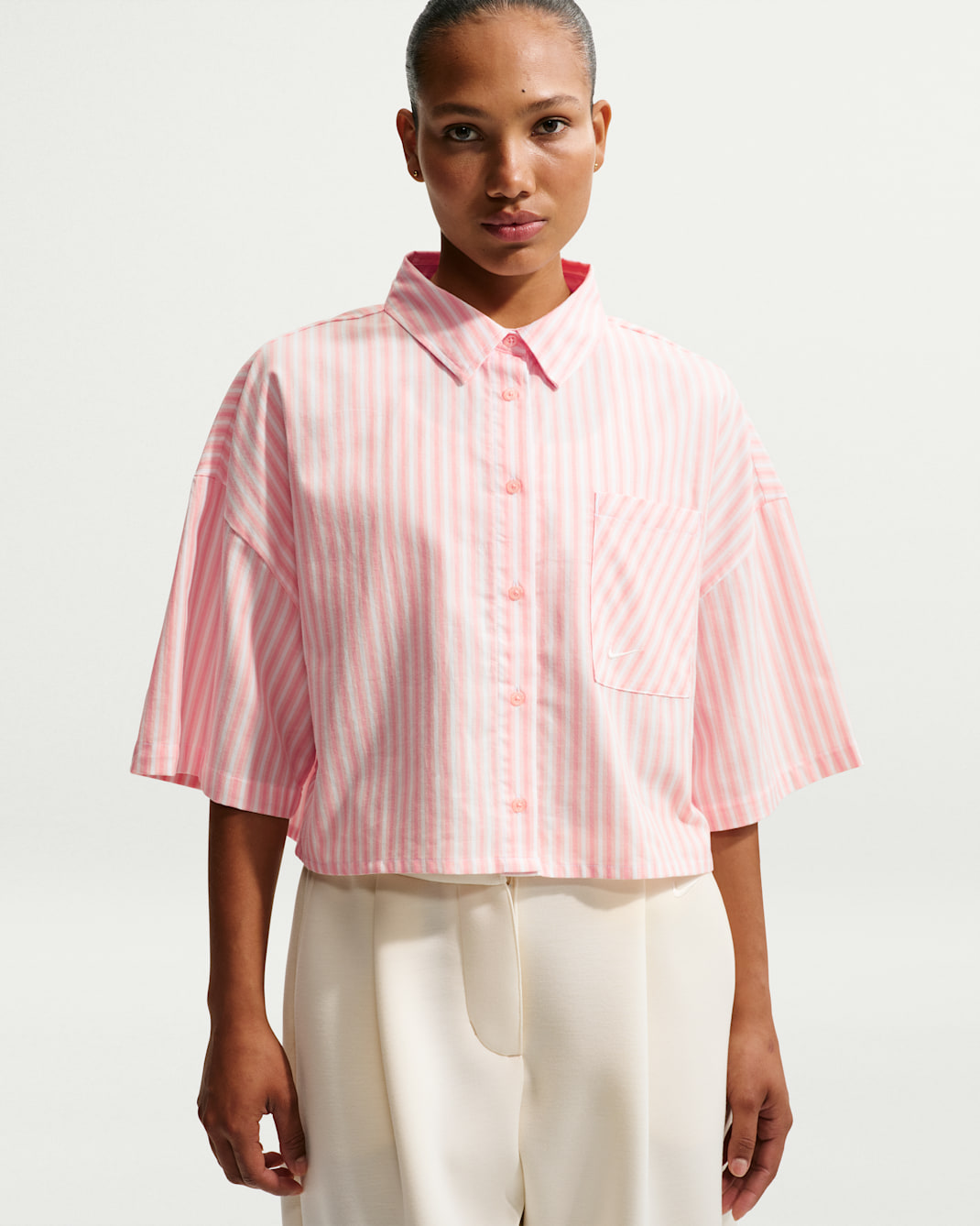Nike Sportswear Chill Poplin Women's Oversized Striped Top - Arctic Orange/Arctic Orange/Summit White