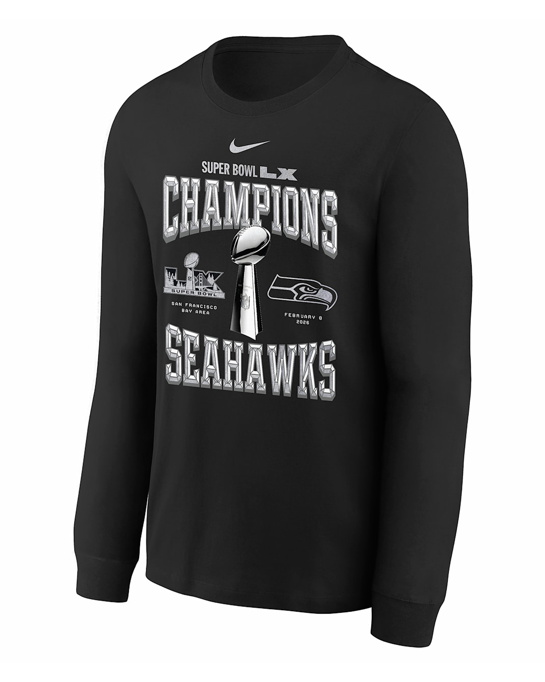 Seattle Seahawks Super Bowl LX Champions Replica Locker Room Big Kids' Nike NFL Long-Sleeve T-Shirt - Black