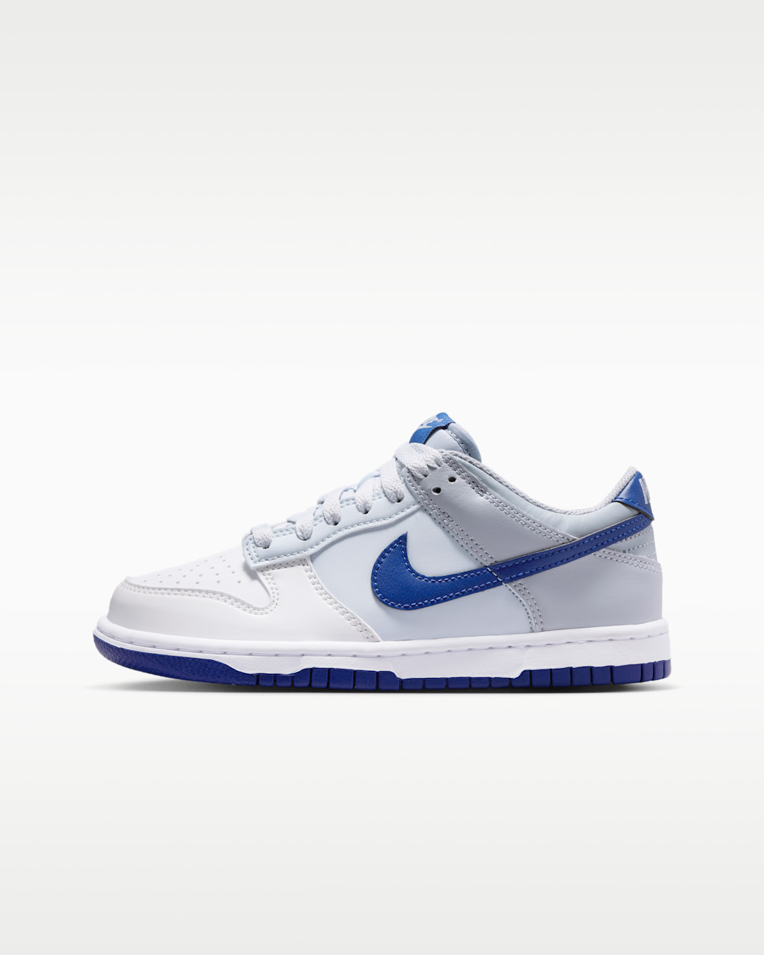 Tenis para niños grandes Nike Dunk Low - Blanco cumbre/Platino puro/Gris lobo/Royal intenso